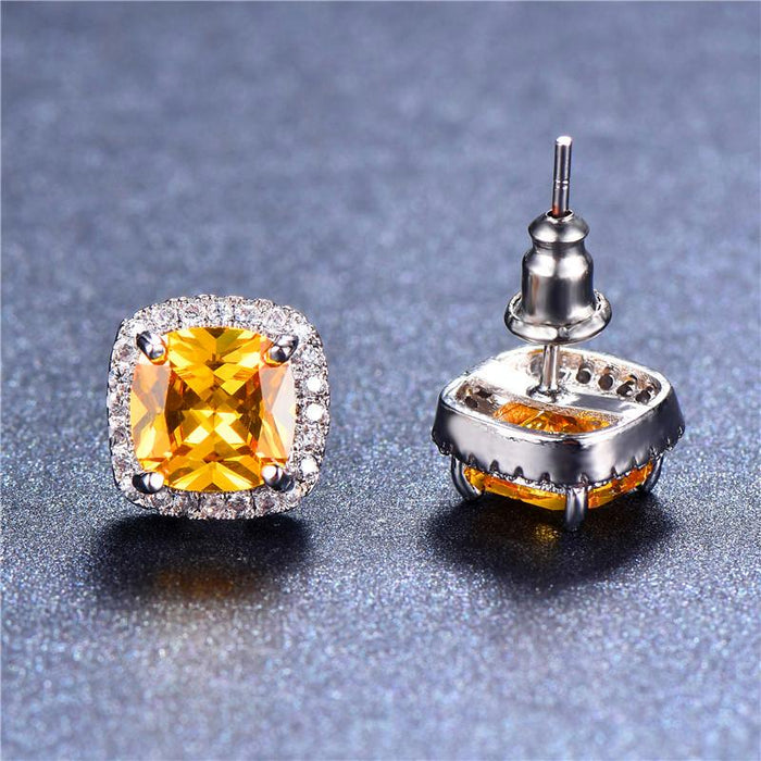 Yellow Pink Zircon Earrings Fashion Wedding Jewelry