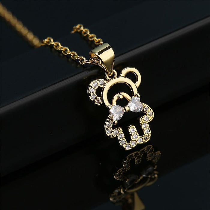 Fashion Mini Openwork Gold Color Bear Pendant Necklace