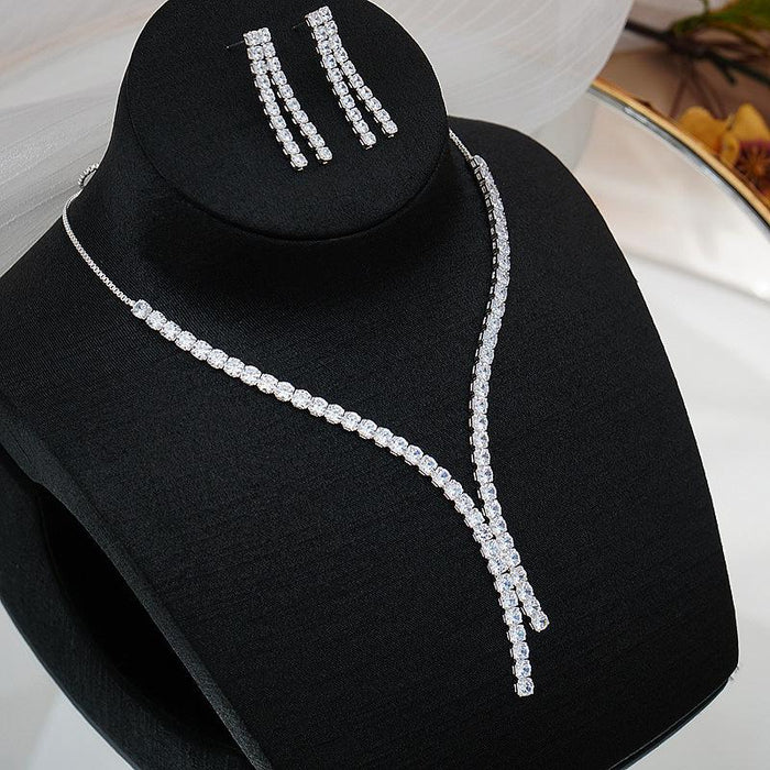 New Female Jewelry Zircon Necklace Earrings Set