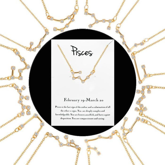 Twelve Constellations Diamond Inlaid Card Clavicle Chain