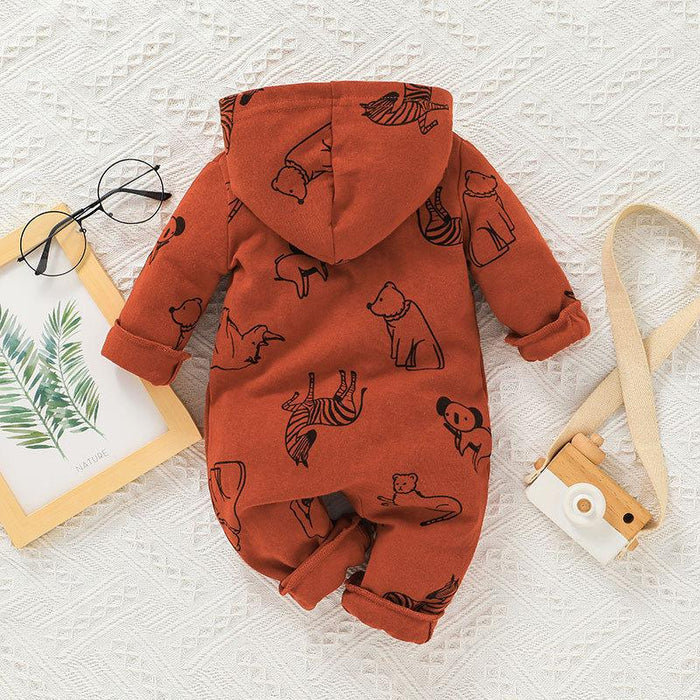 Cartoon Animal Hooded Long Sleeved Jumpsuit for Infants Baby
