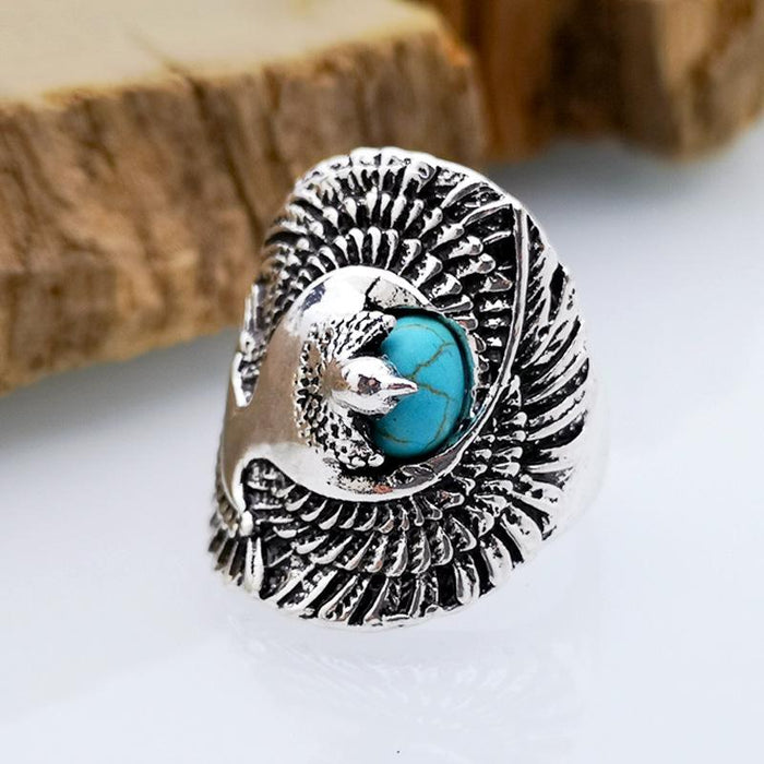 Vintage Turquoise Eagle Titanium Steel Men's Ring