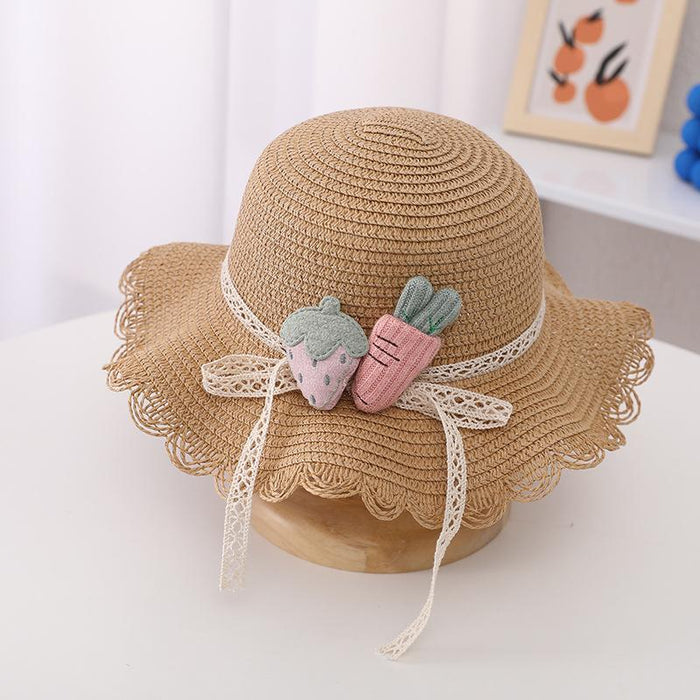 Cute Strawberry Radish Children's Wavy Straw Hat Bag Set