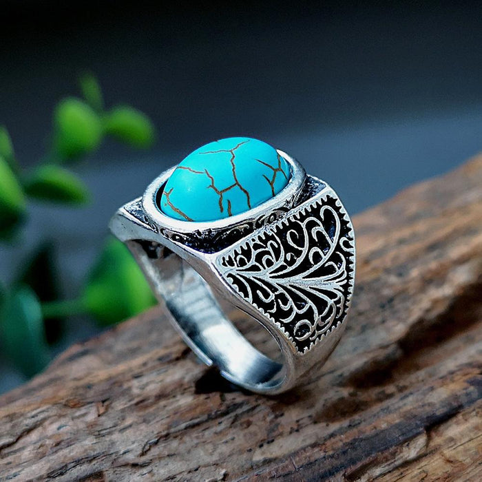 Vintage Turquoise Ring Personality Vine Carved Ring