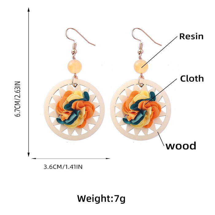 Summer Women's Hand Woven Flower Wooden Earrings