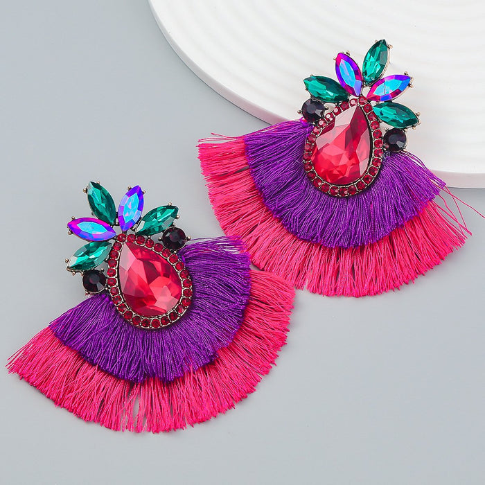 Women's Colorful Rhinestone Alloy Flower Tassel Earrings