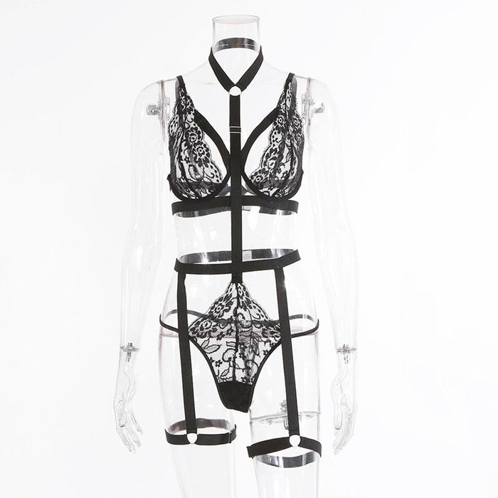 Sexy Lace Hollow Underwear Women Halter Lingerie Set