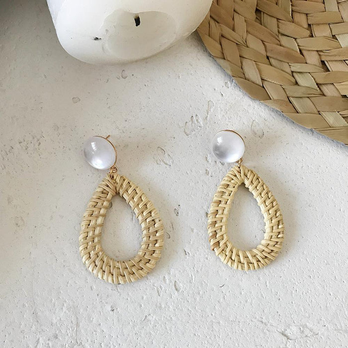 Summer Vacation Water Drop Circular Rattan Earrings
