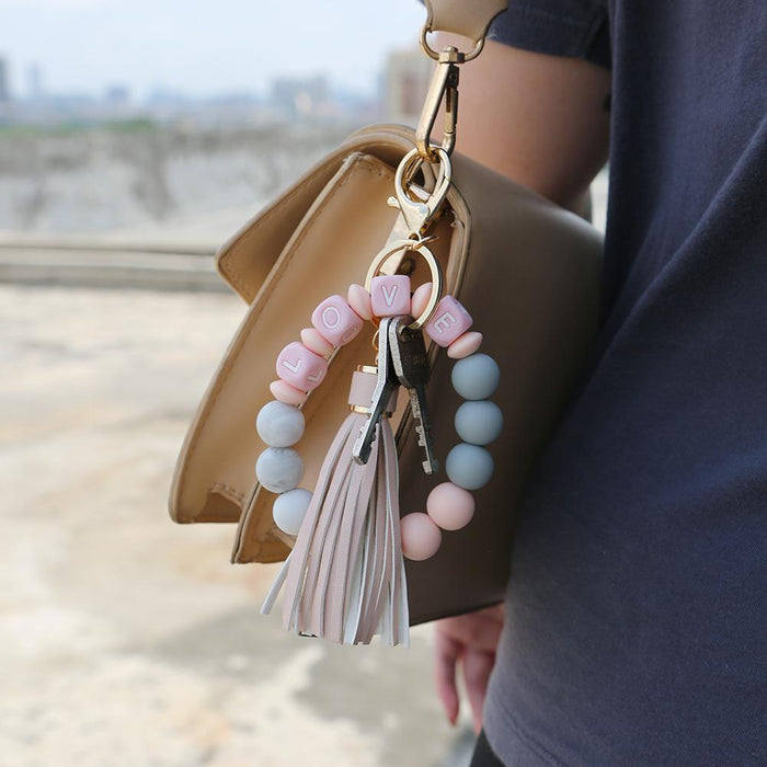 Silicone Leather PU Tassel Card Bag Bracelet Keychain