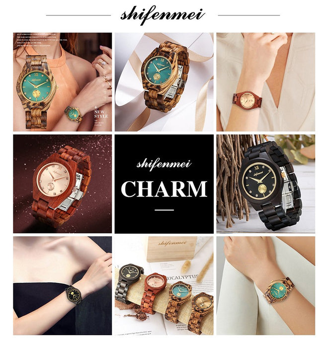 New Multifunctional Advanced Green Wood Quartz Watch