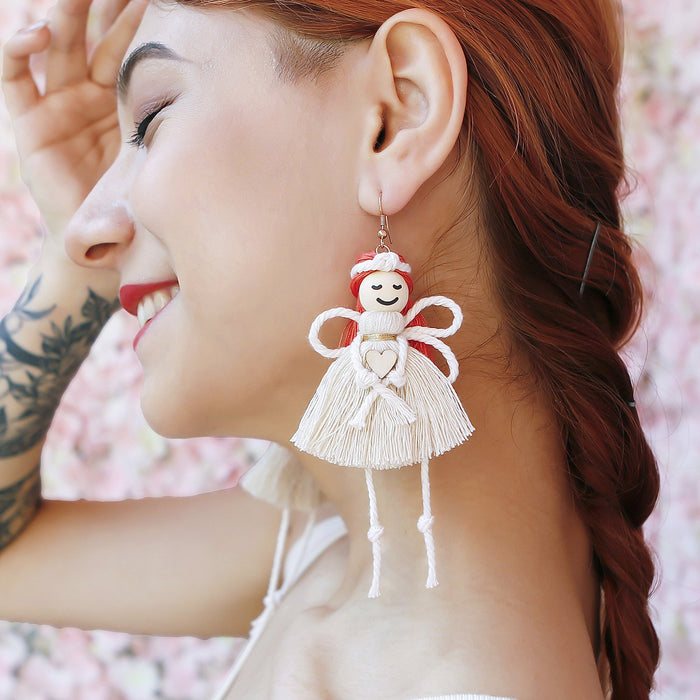 Cotton Rope Hand Woven Tassel Angel Earrings