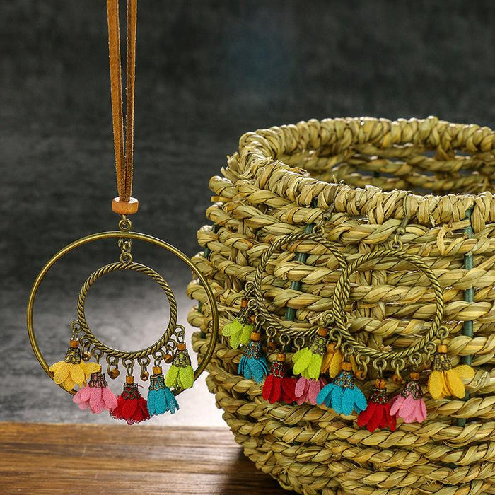 Handmade Flower National Style Long Necklace Earring Set