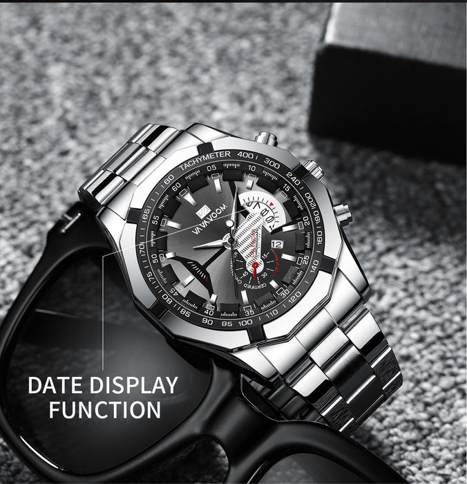 Sports Watches Fashion Stainless Steel Luxury Luminous Waterproof Calendar Quartz Watches