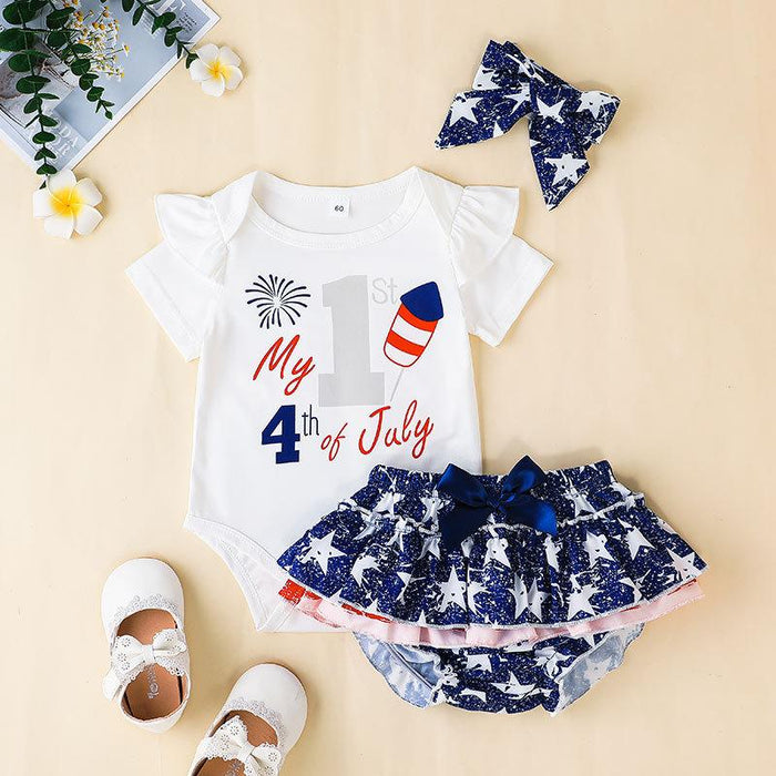 Independence Day Baby Letter Short Sleeve Jumpsuit