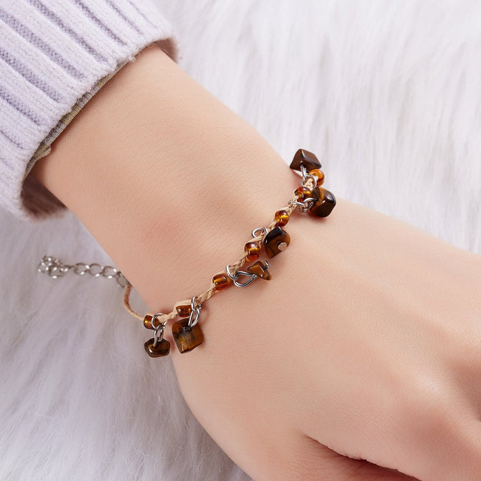 35 Pieces Natural Stone Gravel Woven Bracelet