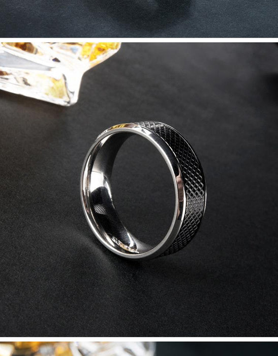 Men's Black and White Stainless Steel Ring Jewelry