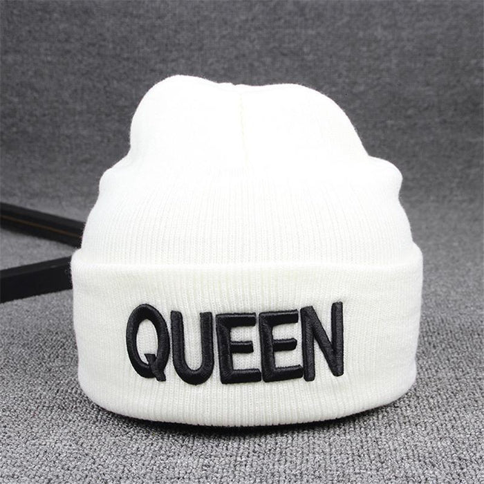 Beanies KING QUEEN Letter Embroidery Warm Hat