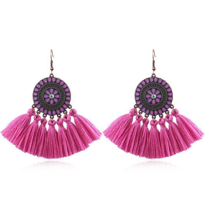 Women's Fashion Round Boho Vintage Tassel Earrings