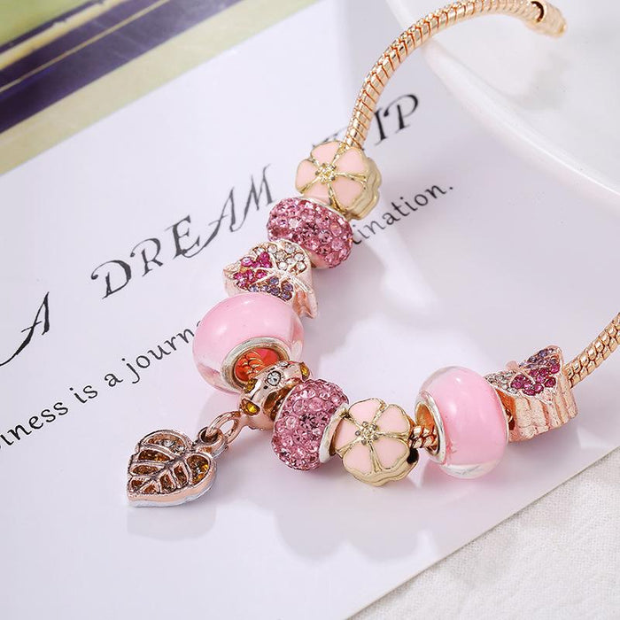 Warm Fall Leaves Pendant Diamond Leaf Beaded Daisy Bracelet