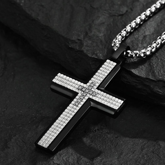 Stainless Steel Checkered Cross Men's Pendant Necklace