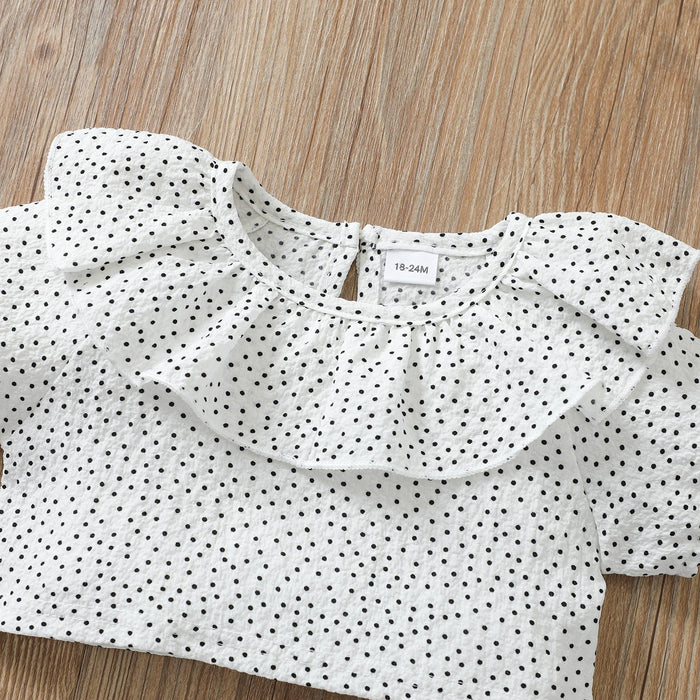 Polka Dot lotus leaf collar short sleeve top doll shirt short shirt blue strap skirt suit
