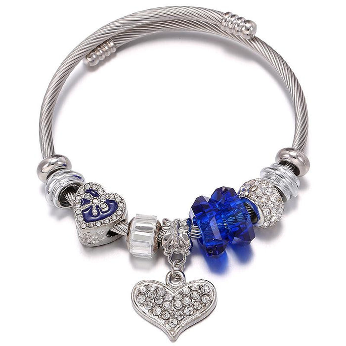 Dot Diamond Heart Pendant Titanium Steel Bracelet