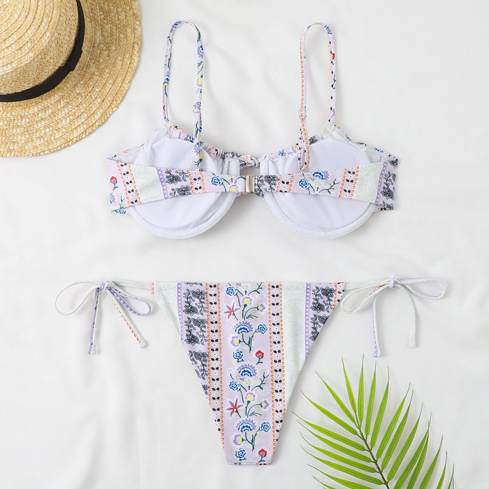 New Steel Ring Printed Women's Split Bikini