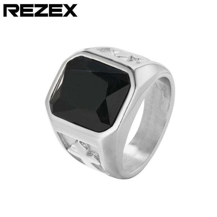 Personality Punk Cross Men's Titanium Steel Gem Ring Foreign Trade Jewelry