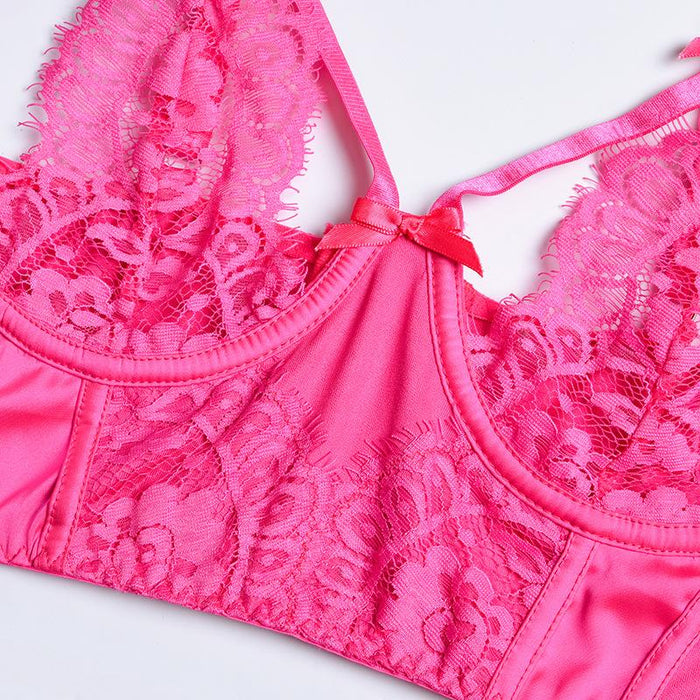 Women's Eyelashes Lace Underwear Sexy Stitching Lingerie Set