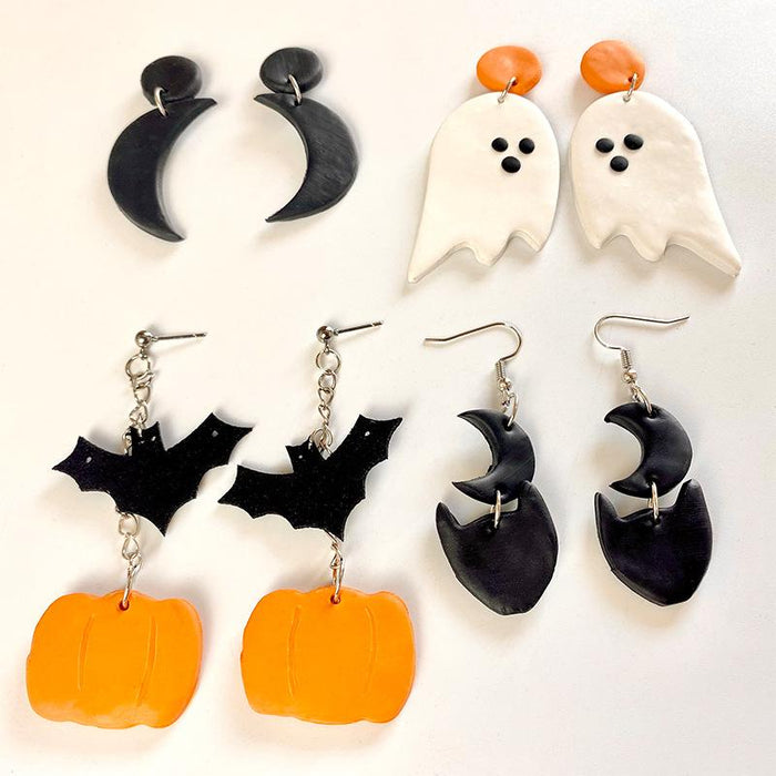 Ghost Ghost Pumpkin Bat Cat Moon Clay Earrings Jewelry