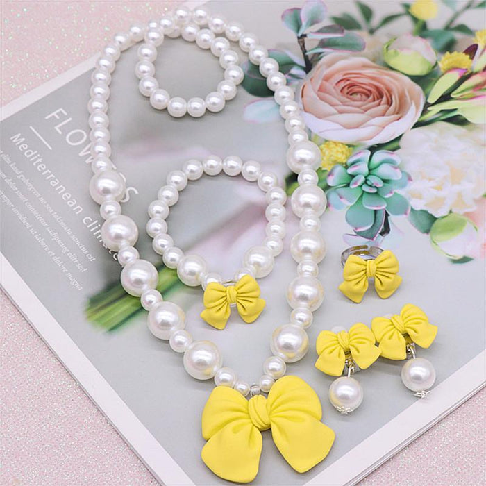 Children's Necklace Set Lovely Bow Pearl Necklace