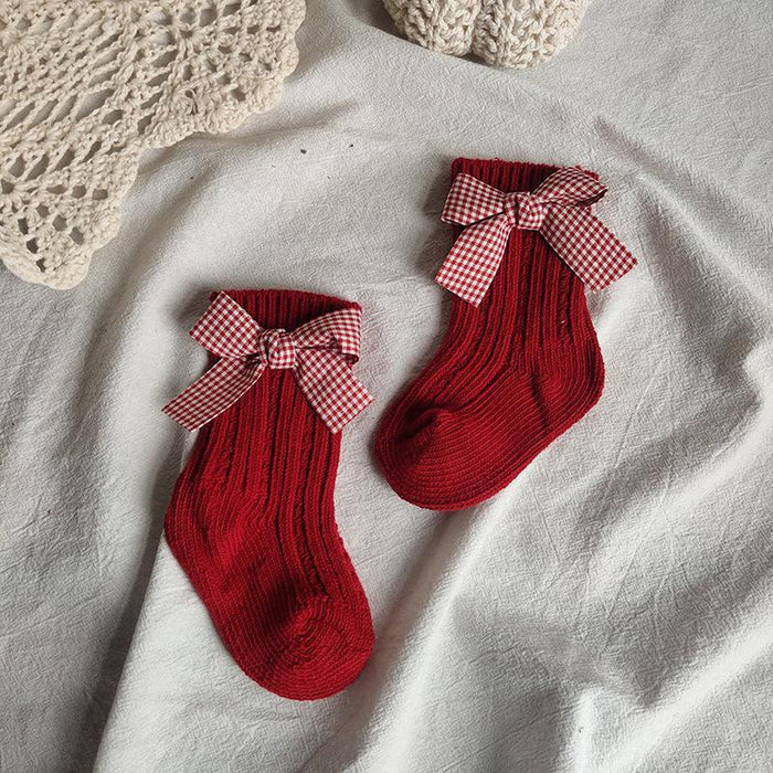 Kids Cotton Big Bow Christmas Socks