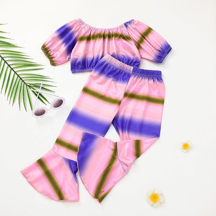 Summer Girls Flared Pants Multicolor Casual Two-piece Set