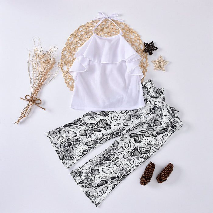 Sleeveless Neck Chiffon shirt printed trousers two piece set