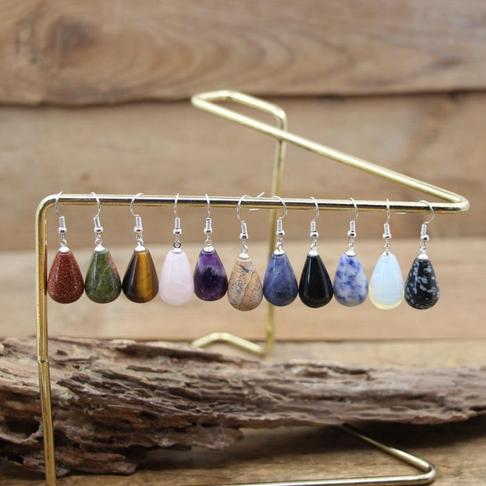 Natural Stone Quartz Tear Water Drop Hook Earring