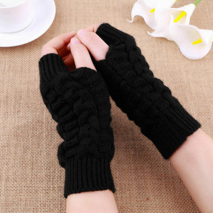 Half Finger Gloves for Women Winter Soft Warm Wool Knitting Arm Gloves