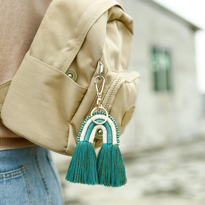 Tassel Keychains Hand Woven Rainbow Pendant