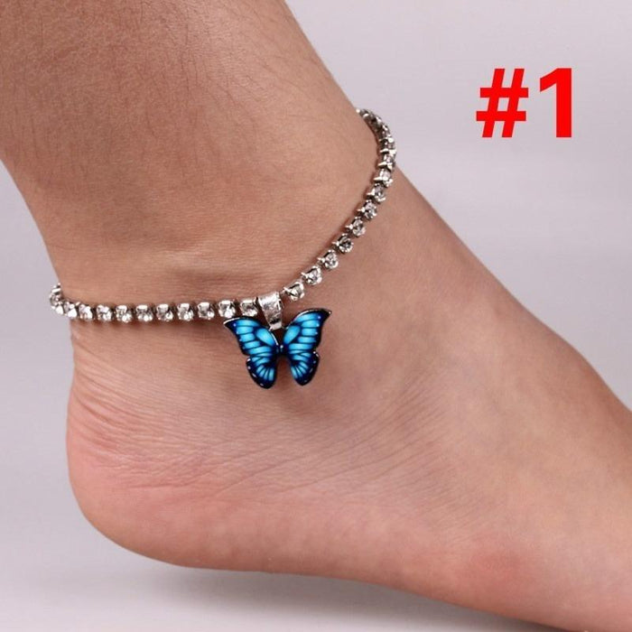 Rhinestone Butterfly Pendant Anklet for Women