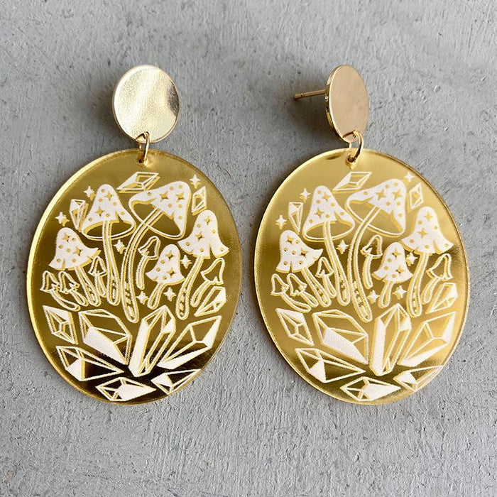 Geometric Mushroom Thunder Snake Mirror Reflection Earrings