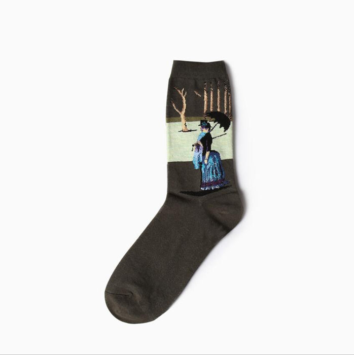 Winter Retro Women Art Van Gogh Mural World Famous Oil Painting Funny Socks