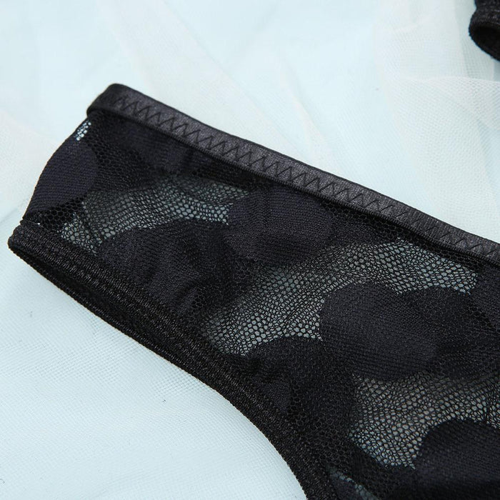 Sexy Mesh Lingerie Fashion Dot Underwear Three-piece Set