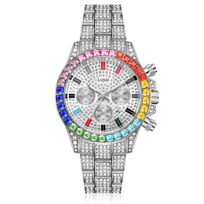 Lvpai Brand Men Watch Women Iced Out Diamond Hip Hop Fashion Large Dial Calendar Lover Ladies Quartz Wrist Watch Montre Femme