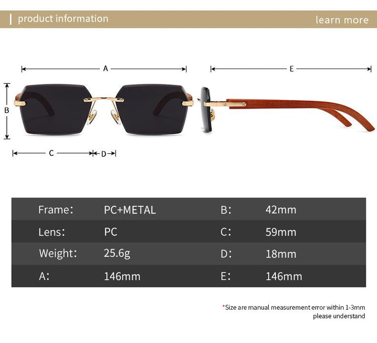 Men's and women's small frame personalized metal rimless Sunglasses