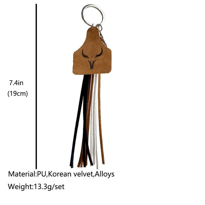 Western Cowboy Aztec Ox Head Leather Key Chain Leather Tassel Pendant