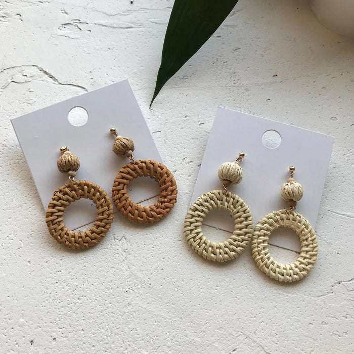 Vintage Exaggerated Geometric Rattan Earrings