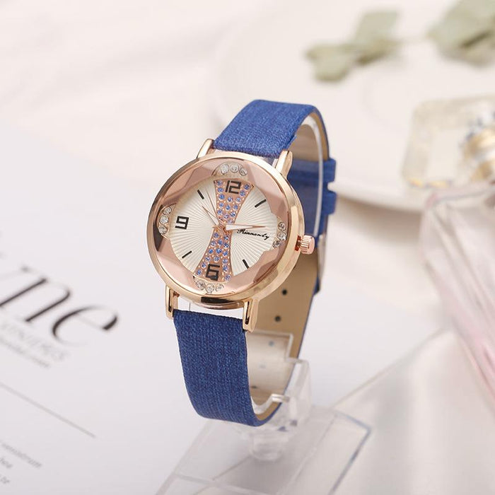 New Style Rhinestone Color Matching Leisure Personalized Leather Ribbon Watch Llz22224