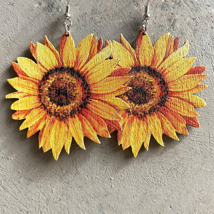 Creative Sunflower Cactus Women's Wooden Earrings