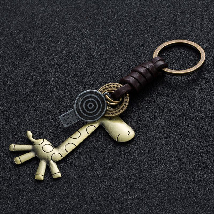 Vintage giraffe leather Keychains creative small gift hand woven car key pendant
