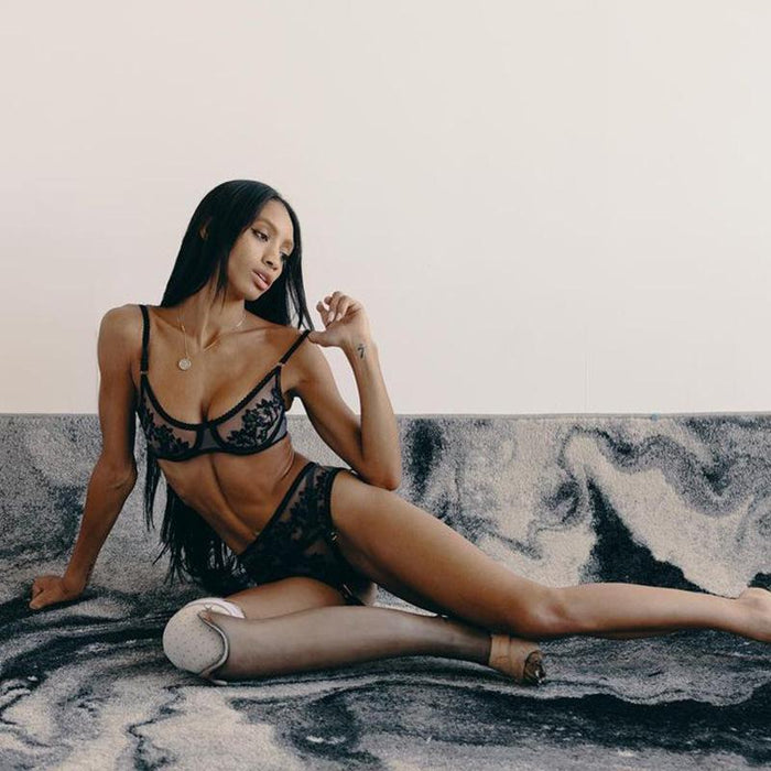 Lace Embroidered Bow Underwear Women Sexy Lingerie Set