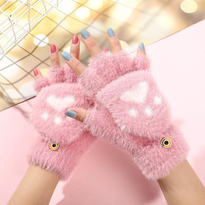 Winter Children's Half-finger Flip Plush Warm Gloves